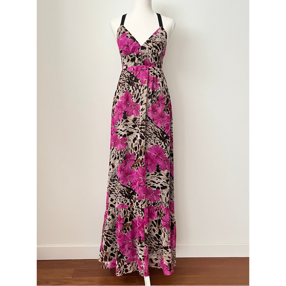 Victoria's Secret Maxi Dress XS Tropical Animal Print Empire Waist Sheer Resort